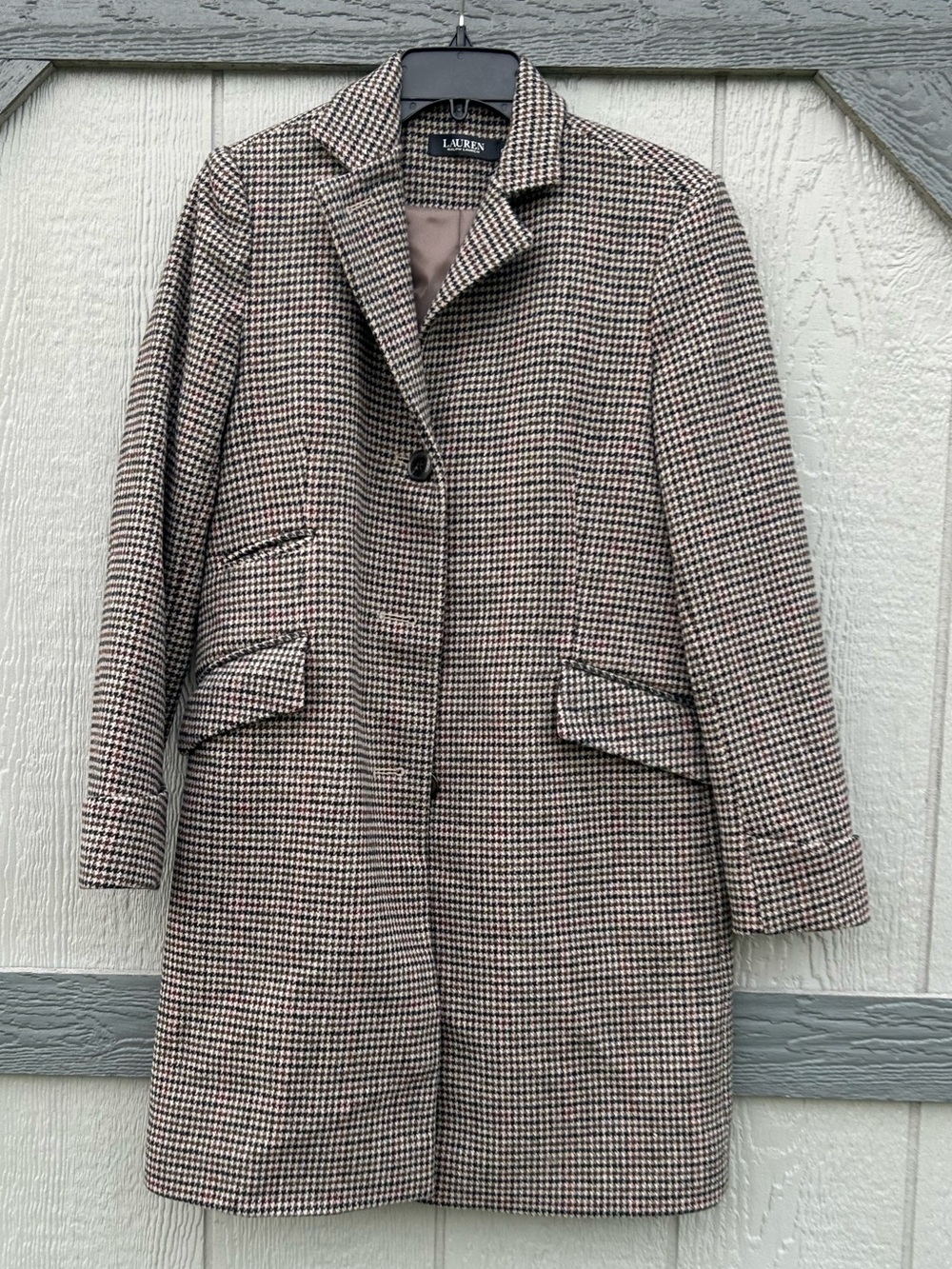 Lauren Ralph Lauren Women’s Brown Houndstooth Wool-Blend Single-Breasted Coat